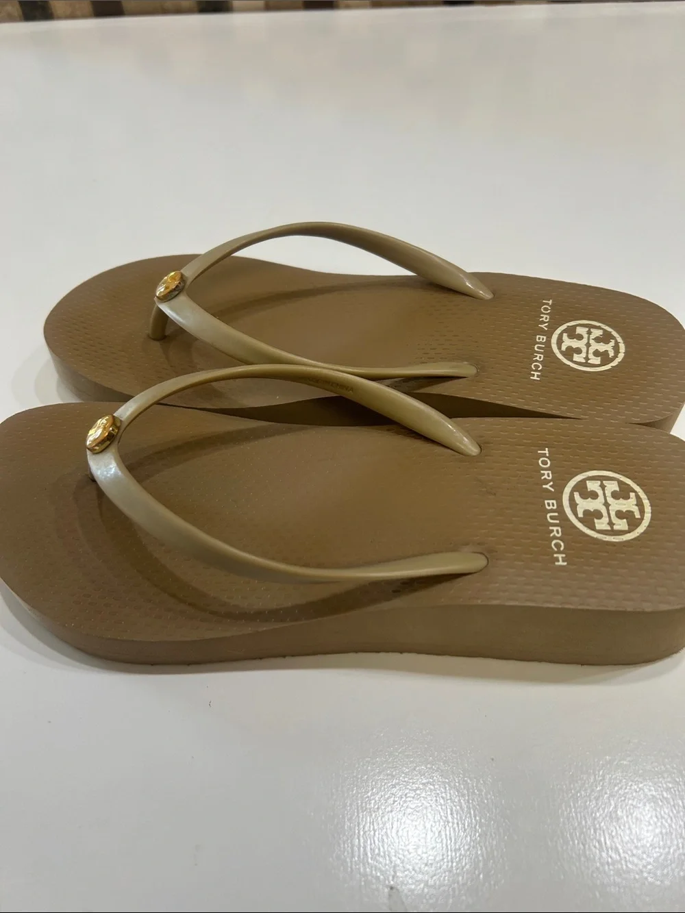 Tory Burch Beige Logo Flip Flop Sandals
